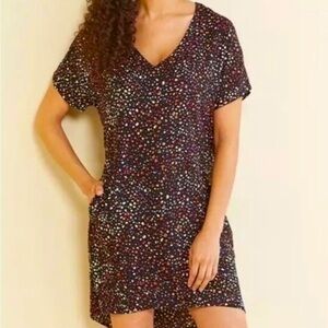ALLISON JOY Evereve Marlee Shift Dress NEW Black Multi Color Dot Pockets Sz S